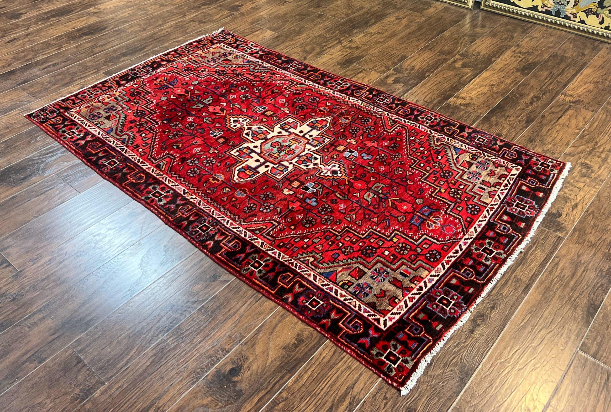 Antique Persian Tribal Rug 4x7, Red, Geometric Medallion, Handmade, Wool, Persian Zanjan Rug - Image 2