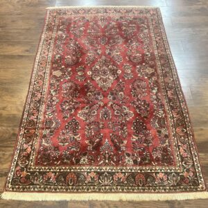 Antique Persian Sarouk Rug handmade wool red floral