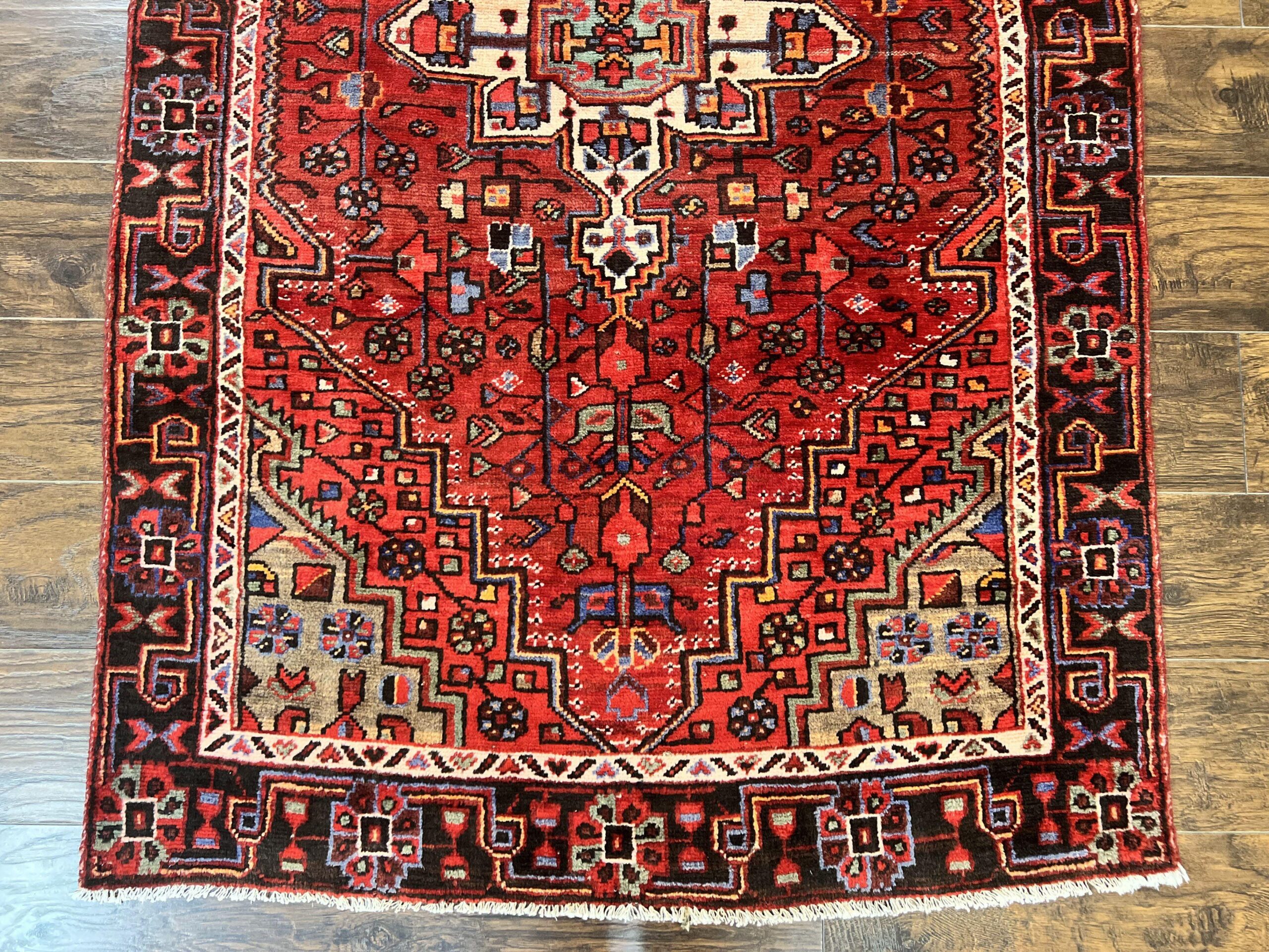 Antique Persian Tribal Rug 4x7, Red, Geometric Medallion, Handmade, Wool, Persian Zanjan Rug - Image 5