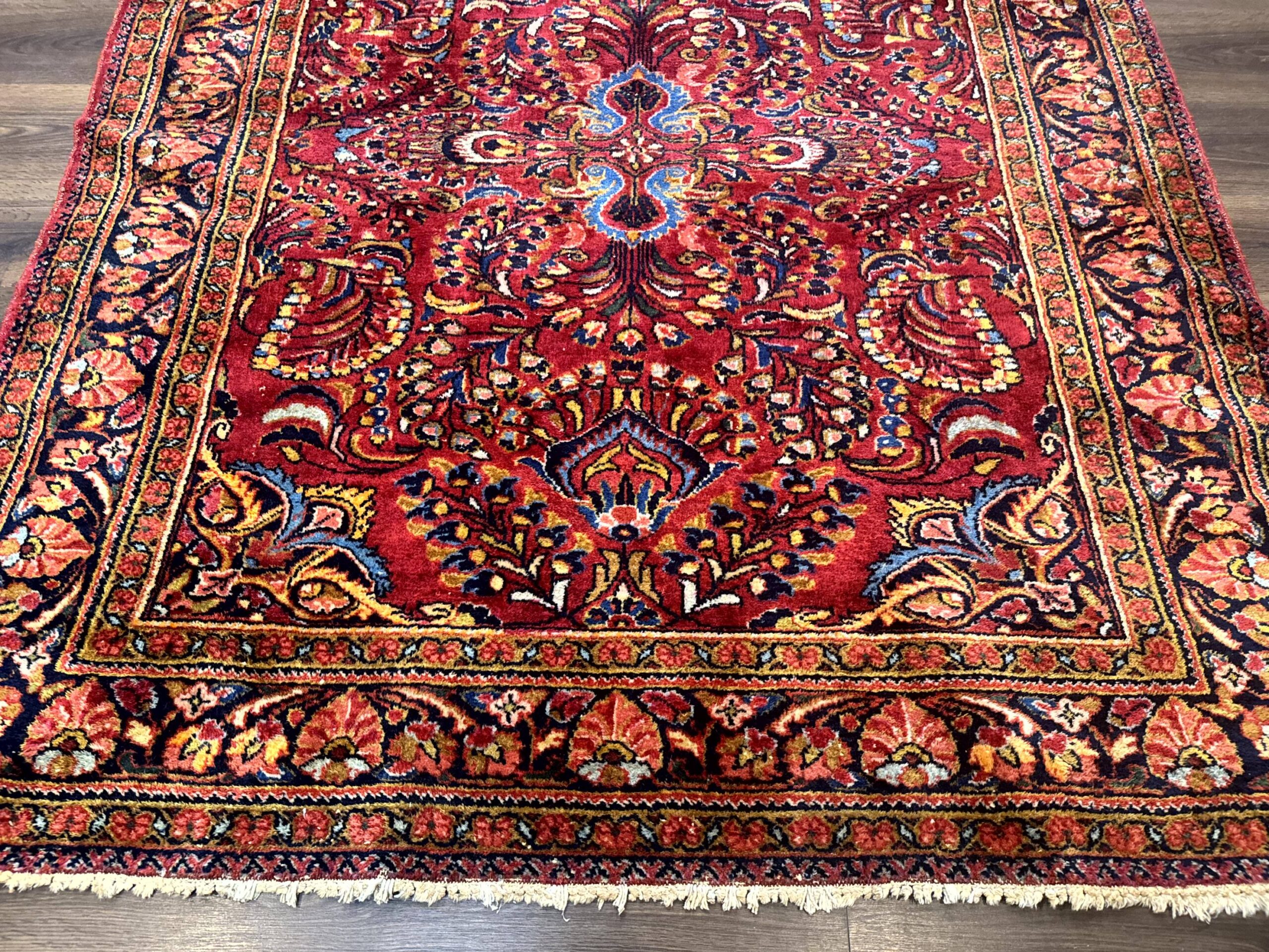 Persian Lilihan Rug 5x6, Red, Floral, Antique Persian Carpet - Image 5