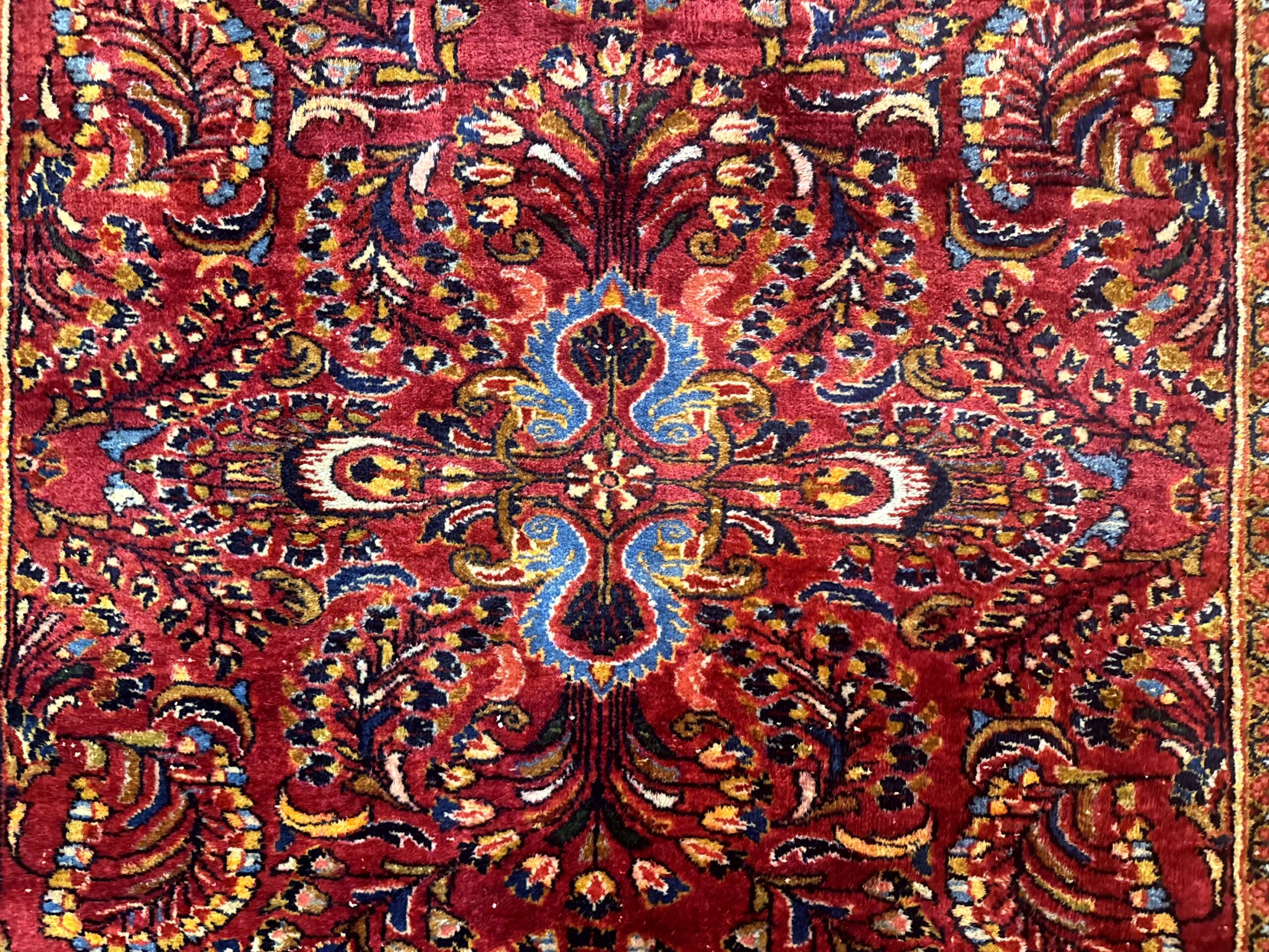 Antique Persian Sarouk Rug handmade wool red floral