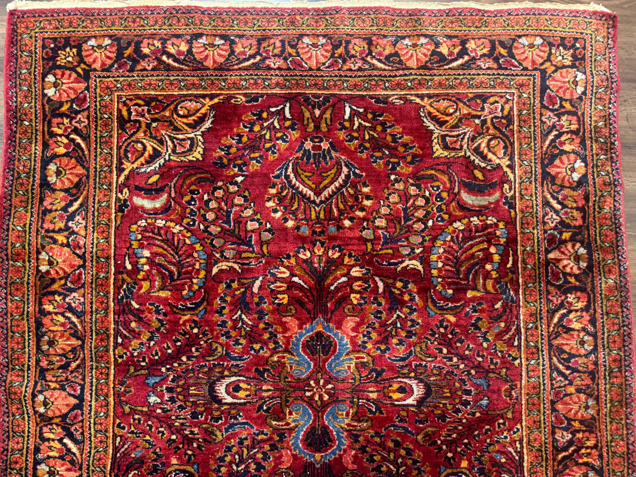 Persian Lilihan Rug 5x6, Red, Floral, Antique Persian Carpet - Image 3